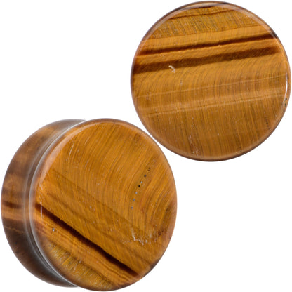 Natural Brown Tiger Eye Stone Double Flare Plug Set