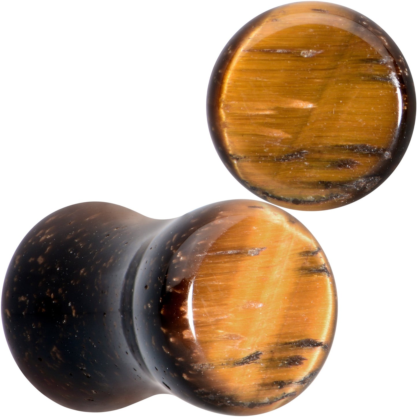 Natural Brown Tiger Eye Stone Double Flare Plug Set