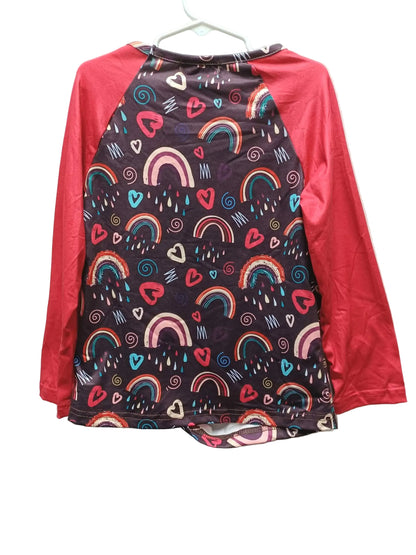Rainbows & Hearts Shirt with Red Long Sleeves