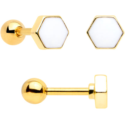 16G 1/4 Black CZ Gem Gold Tone Beehive Cartilage Earring Set of 3