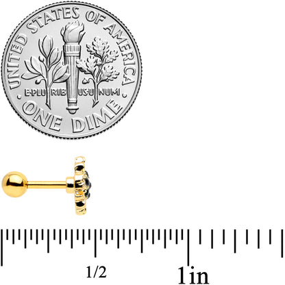 16G 1/4 Black CZ Gem Gold Tone Beehive Cartilage Earring Set of 3