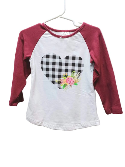 Plaid Heart Shirt with Maroon Sleeves and Plaid Elbows
