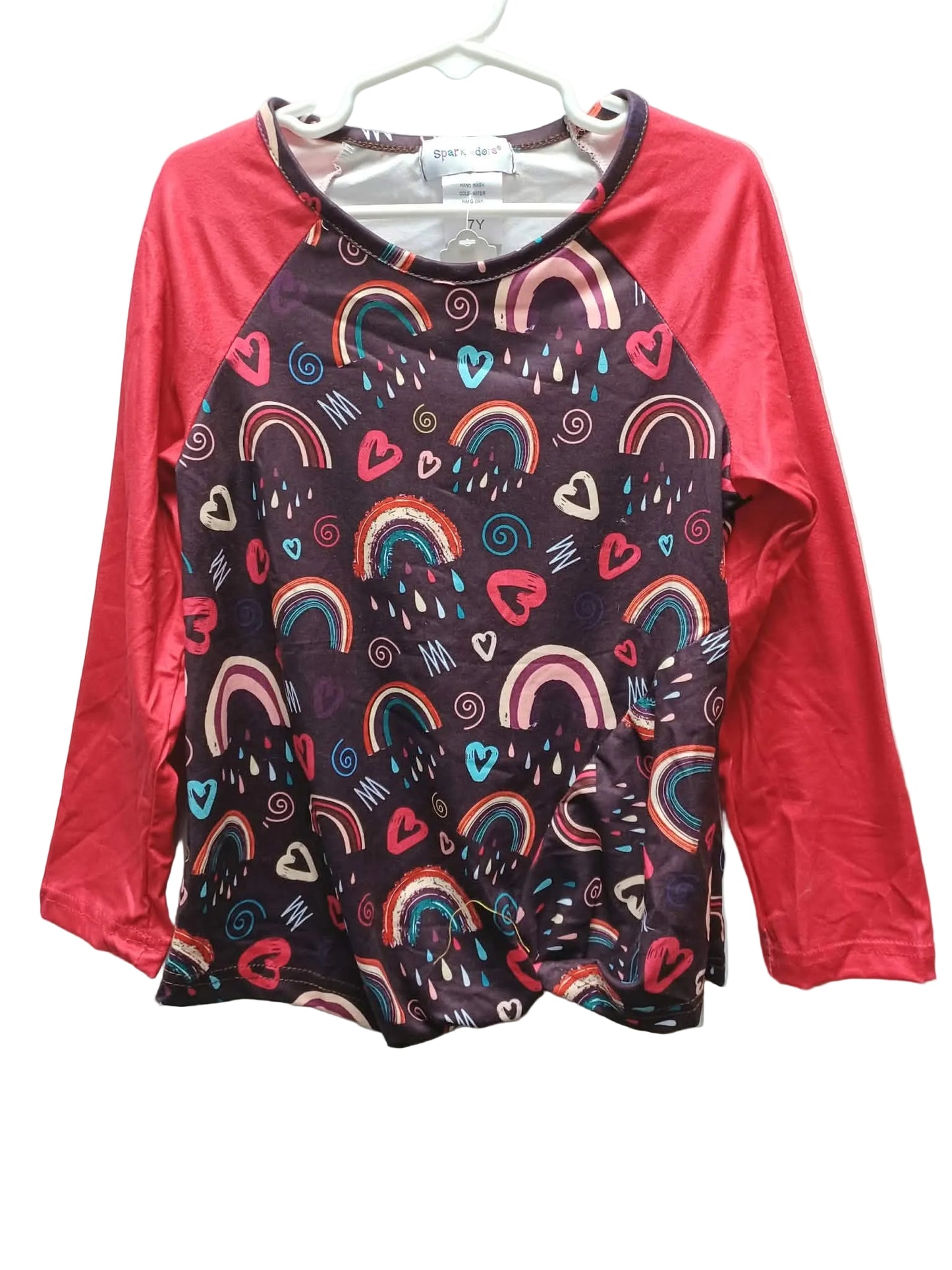 Rainbows & Hearts Shirt with Red Long Sleeves