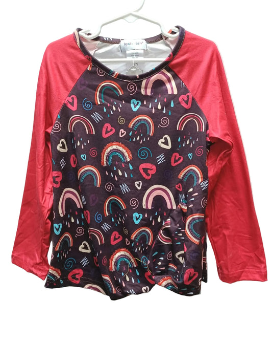 Rainbows & Hearts Shirt with Red Long Sleeves
