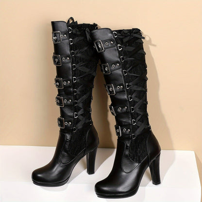 Platform Punk Tall Goth Buckled KneeHigh Boots