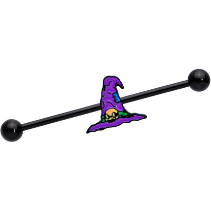 14G Black Witches Purple Hat Halloween Industrial Barbell 38mm