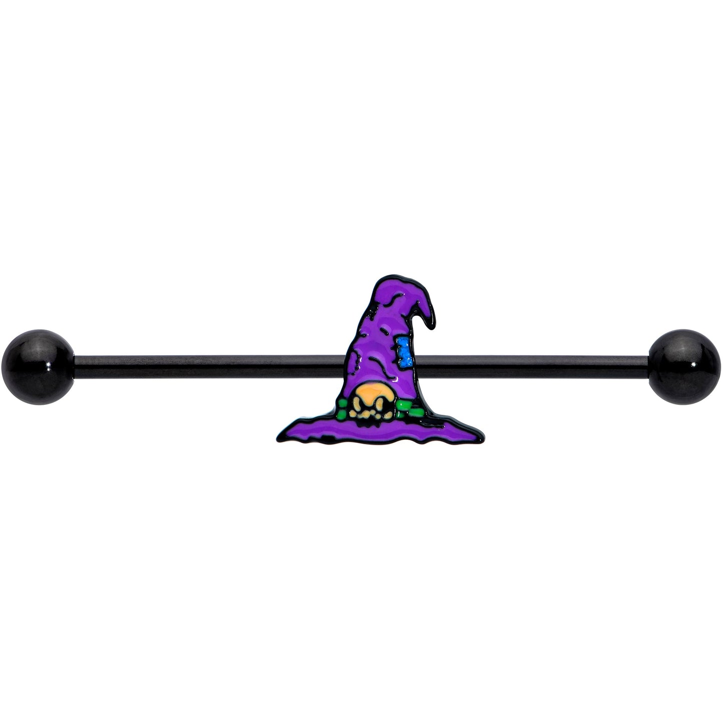 14G Black Witches Purple Hat Halloween Industrial Barbell 38mm