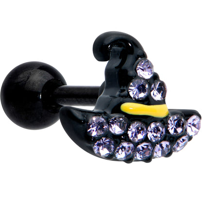 16G 1/4 Clear Gem Black Witch Hat Halloween Cartilage Tragus