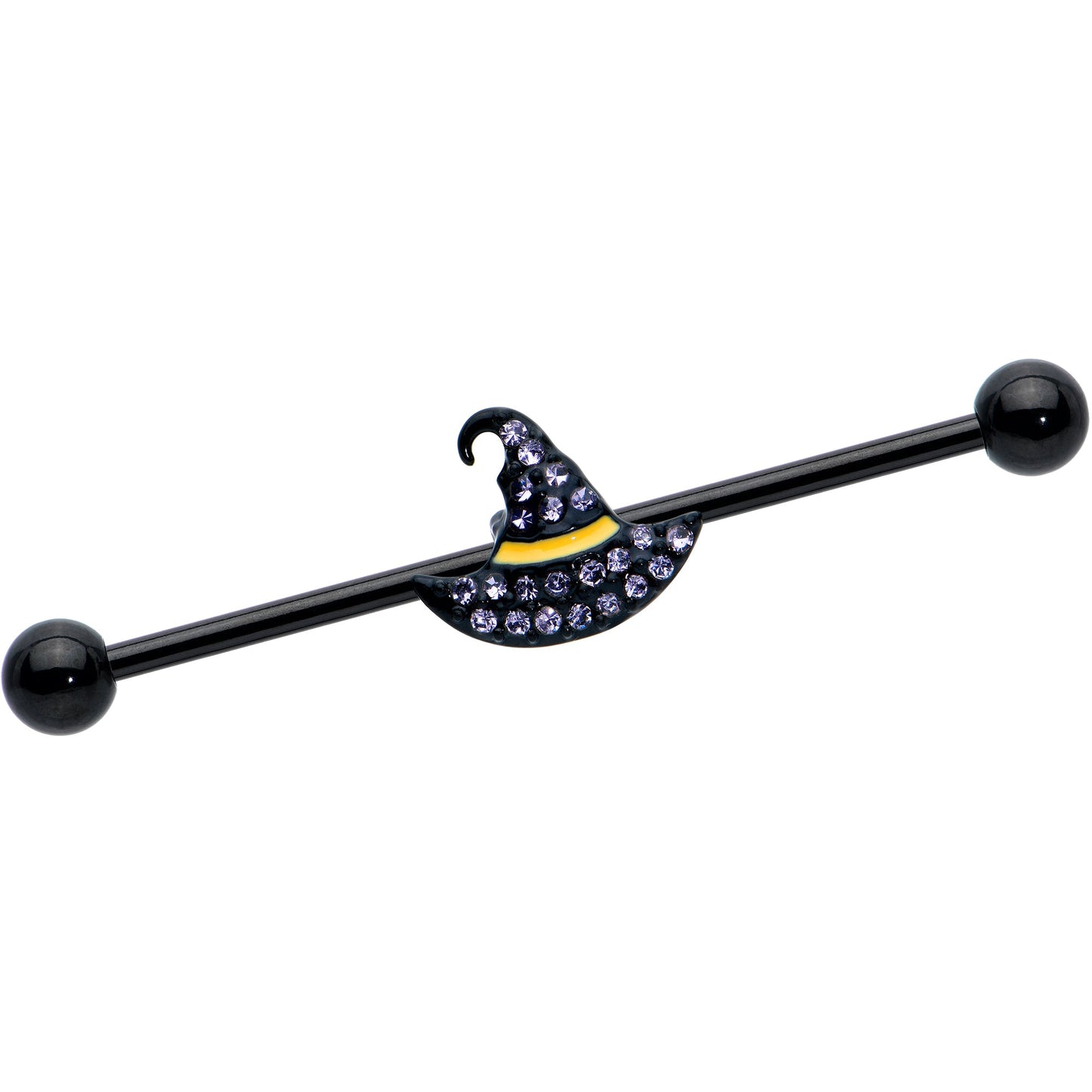 14G Clear Gem Black Witch Hat Halloween Industrial Barbell 38mm