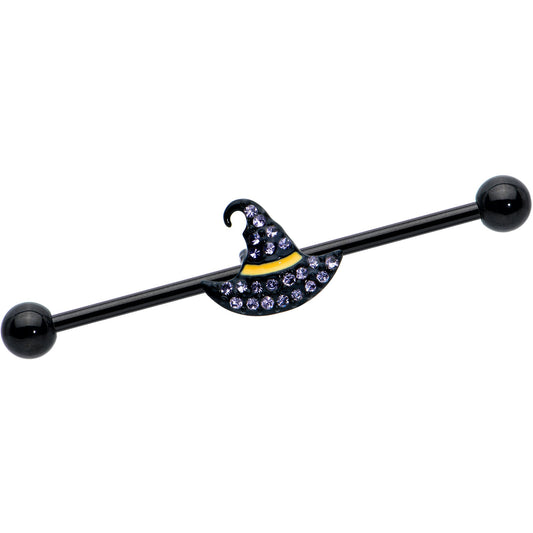 14G Clear Gem Black Witch Hat Halloween Industrial Barbell 38mm