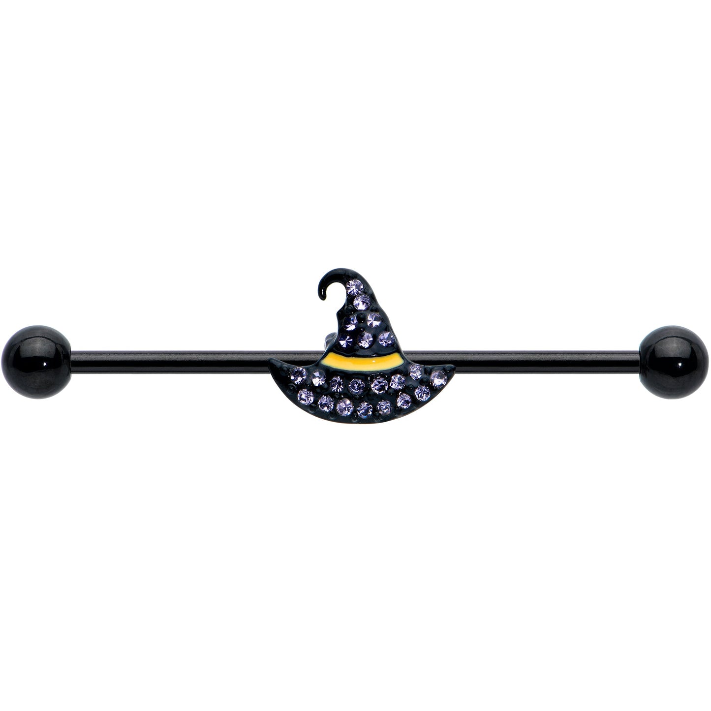14G Clear Gem Black Witch Hat Halloween Industrial Barbell 38mm
