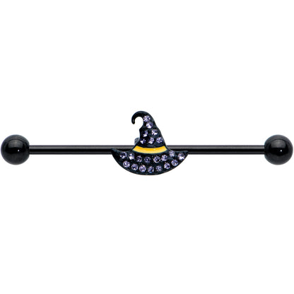 14G Clear Gem Black Witch Hat Halloween Industrial Barbell 38mm