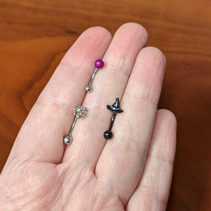 16G 5/16 Pink Gem Black Spider Witch Curved Eyebrow Ring Set of 3
