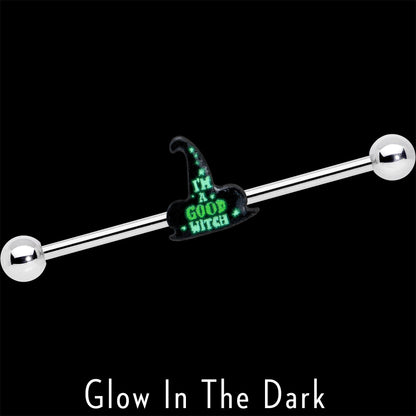 14G Good Witch Hat Glow the Dark Halloween Industrial Barbell 38mm
