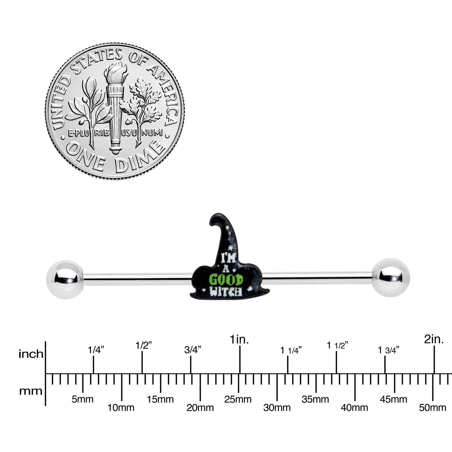 14G Good Witch Hat Glow the Dark Halloween Industrial Barbell 38mm