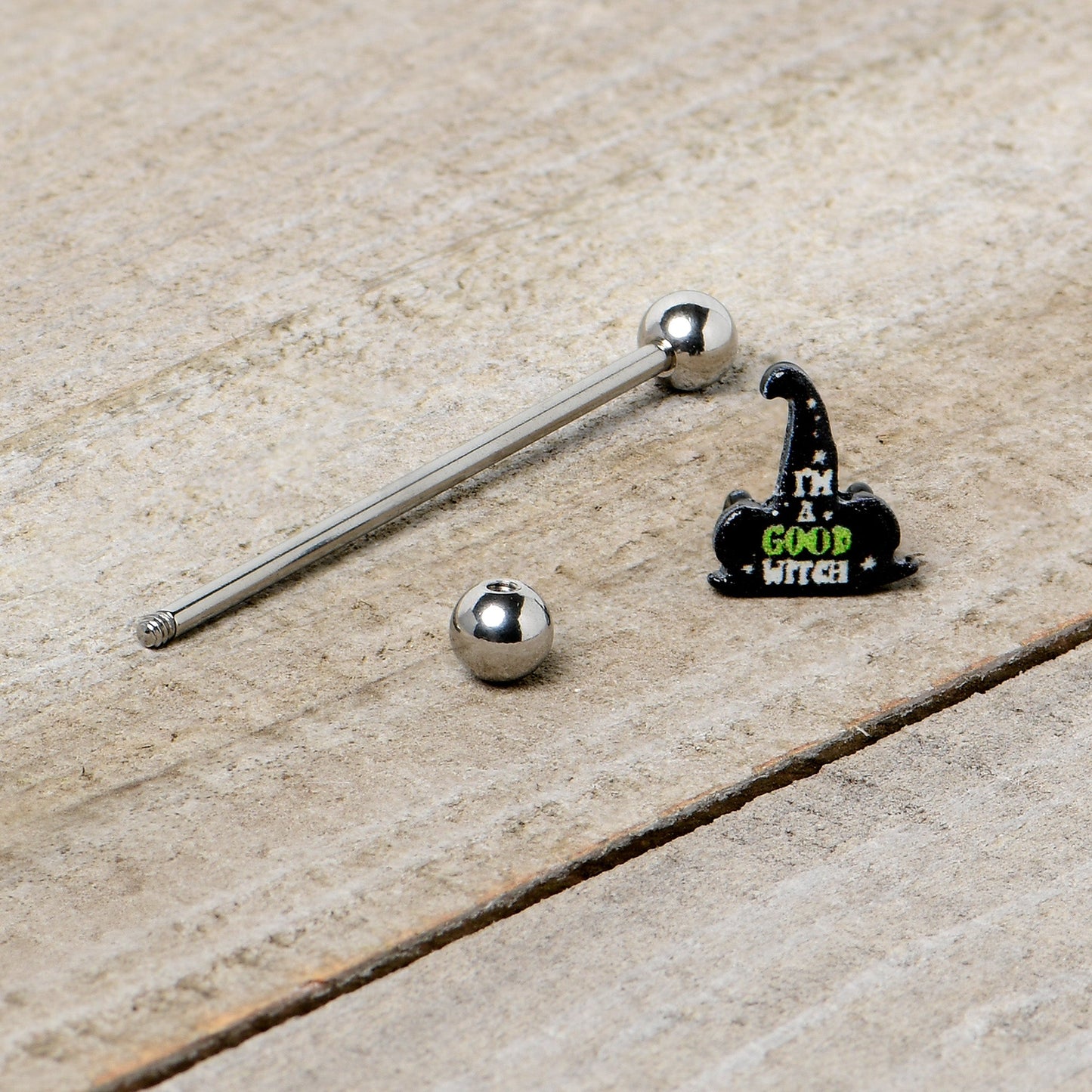 14G Good Witch Hat Glow the Dark Halloween Industrial Barbell 38mm