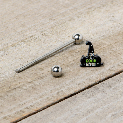 14G Good Witch Hat Glow the Dark Halloween Industrial Barbell 38mm