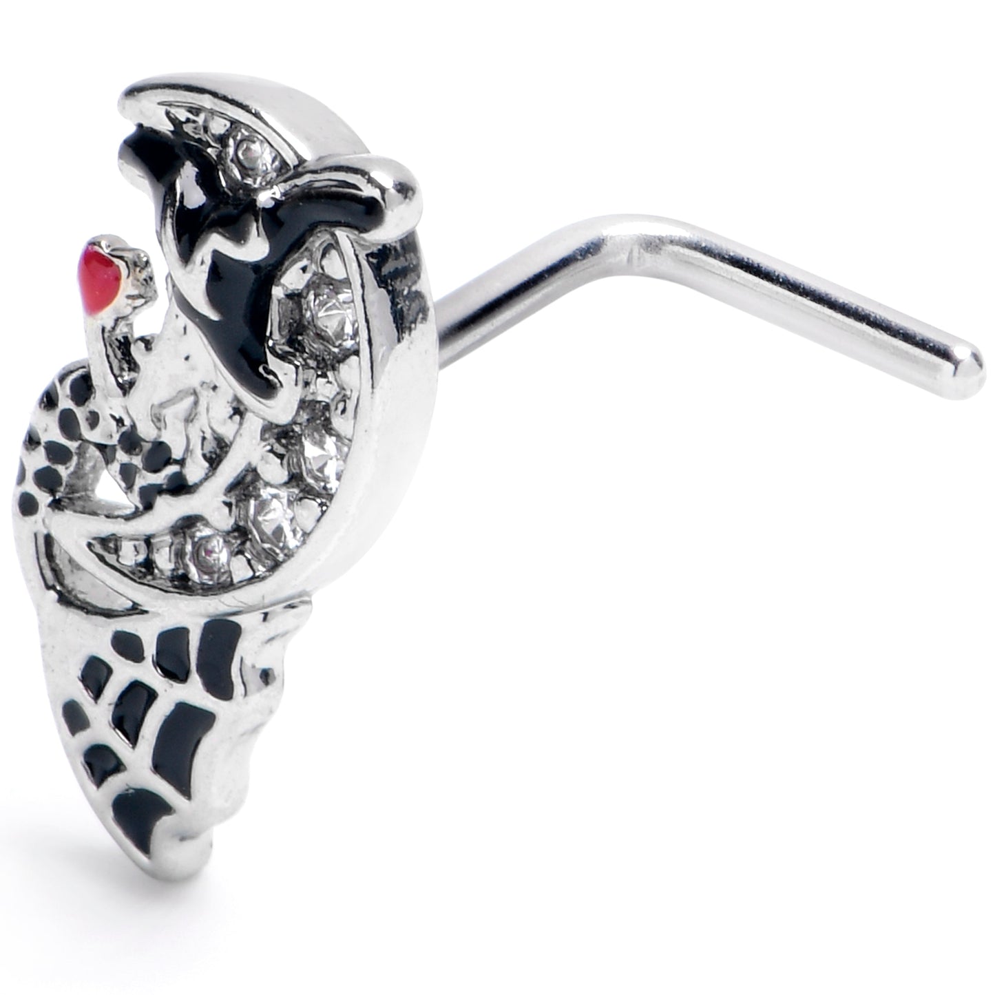 20G 7mm Clear CZ Gem Crescent Moon Witch L Shape Nose Ring
