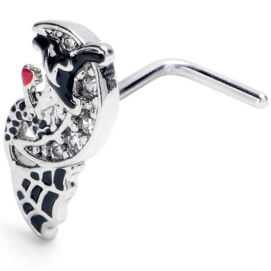 20G 7mm Clear CZ Gem Crescent Moon Witch L Shape Nose Ring