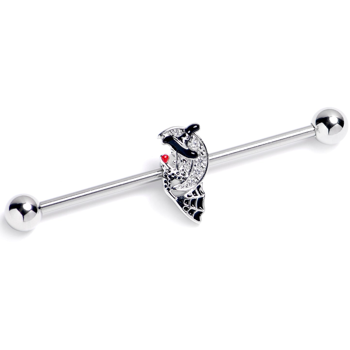 14G Clear Gem Crescent Moon Witch Industrial Barbell 38mm