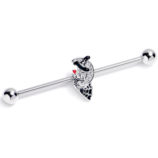 14G Clear Gem Crescent Moon Witch Industrial Barbell 38mm