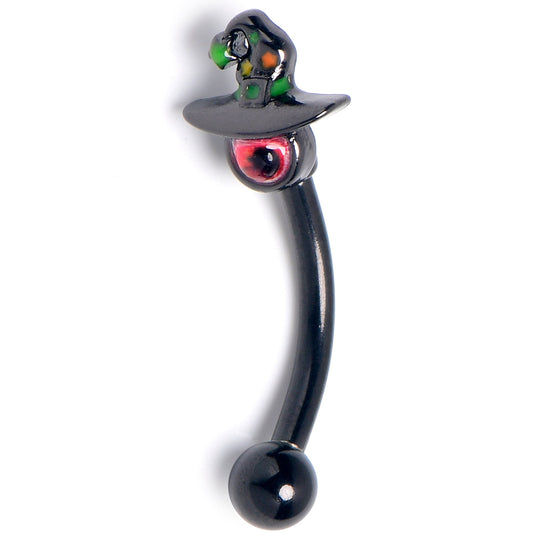 16G 5/16 Black Red Eye Witch Hat Curved Eyebrow Ring