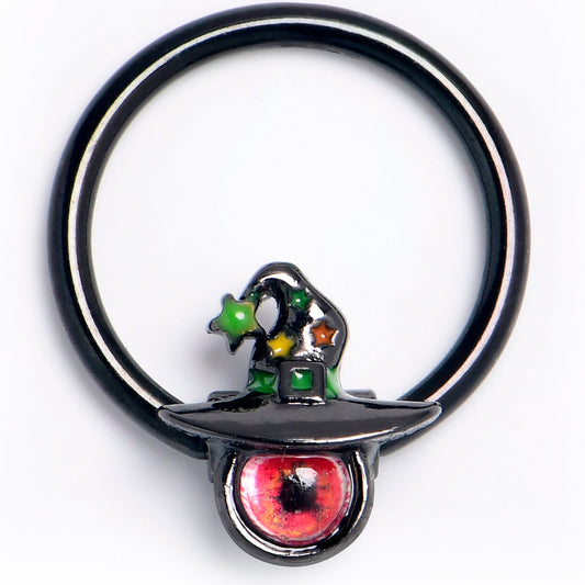 16G 3/8 Black Red Eye Witch Hat Captive Ring