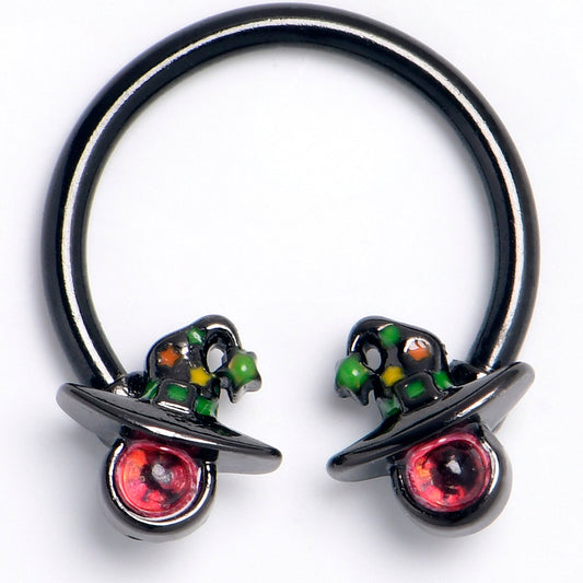 16G 3/8 Black Red Eye Witch Hat Horseshoe Circular Barbell