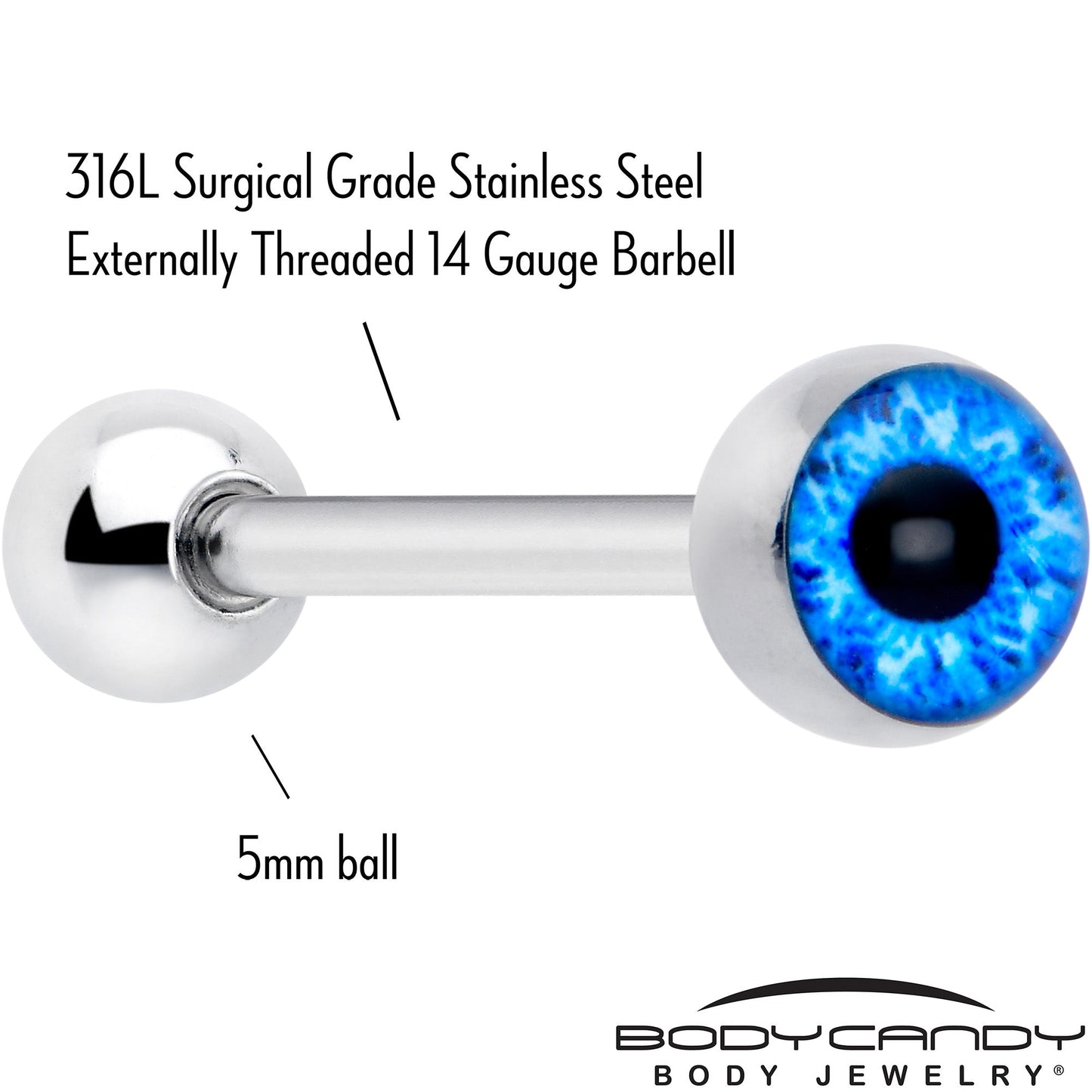 Open Blue Eye Barbell Tongue Ring