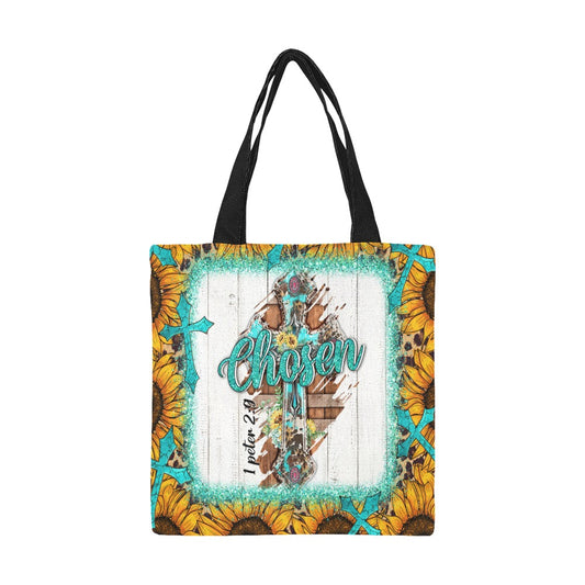 Chosen Sunflowers and Cross Canvas Tote Bag