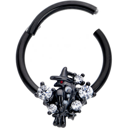 16G 3/8 Clear CZ Gem Black Raven Witch Hinged Segment Ring