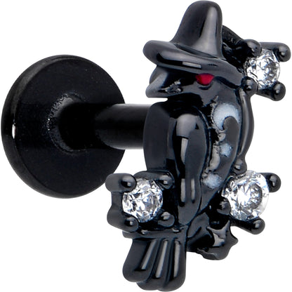 16G 1/4 Clear CZ Gem Black Raven Witch Labret Monroe Tragus