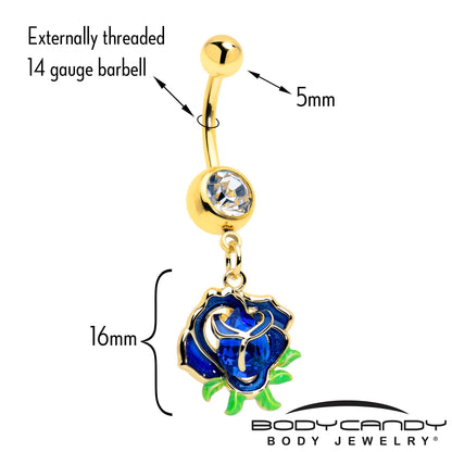 Blue Gem Gold Tone Deep Blue Flower Dangle Belly Ring