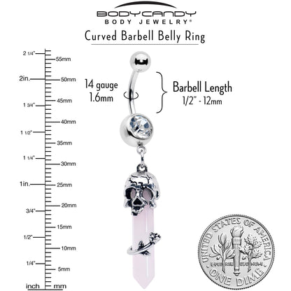 Pink Rose Quartz Skull Obelisk Rose Dangle Belly Ring