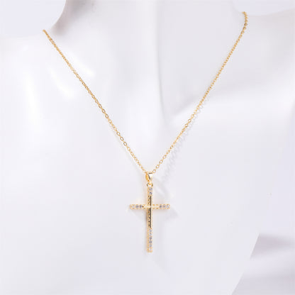 Stainless Steel Inlaid Zircon Cross Necklace