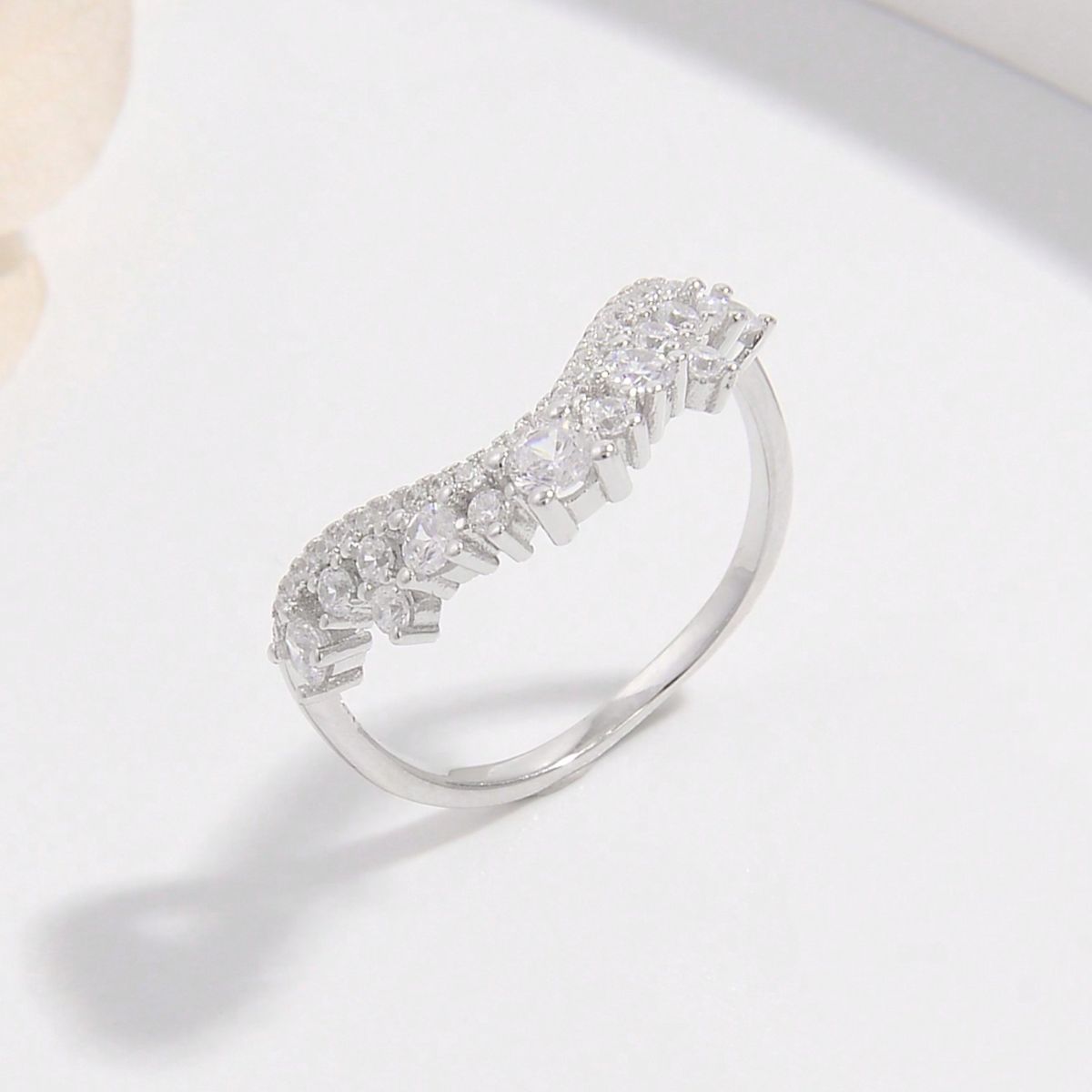 Tiara Style 925 Sterling Silver Inlaid Zircon Ring