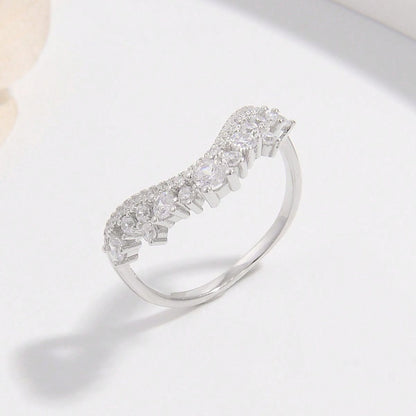 Tiara Style 925 Sterling Silver Inlaid Zircon Ring