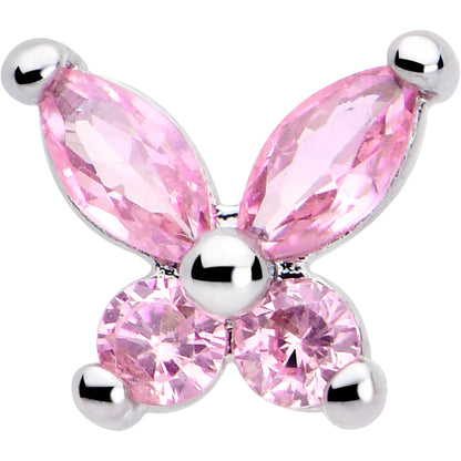 20G 7mm Pink CZ Gem Open Wing Butterfly L Shape Nose Ring
