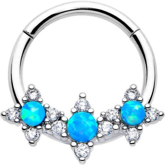 16G 3/8 Blue Synthetic Opal Rhombus Stars Hinged Segment Ring