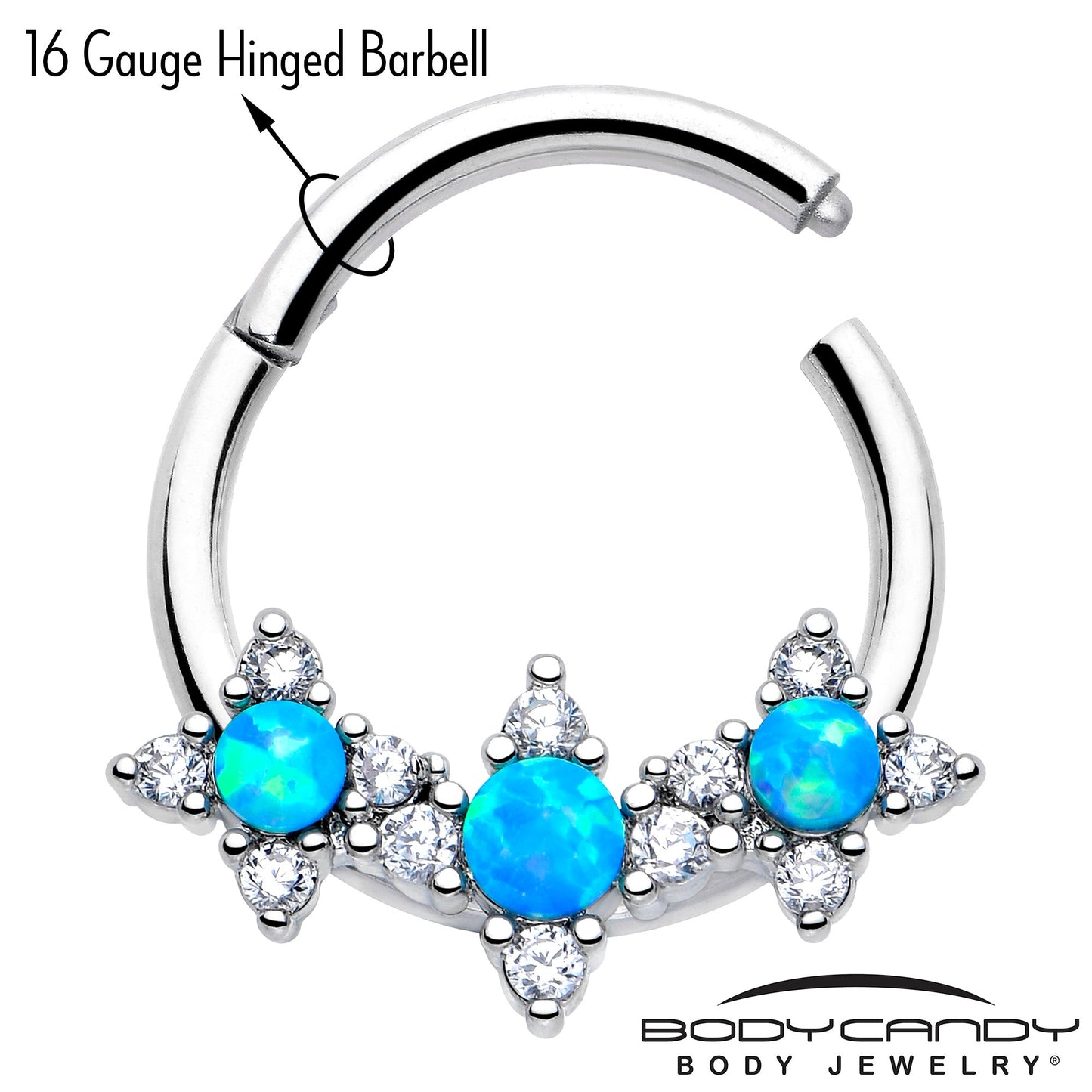 16G 3/8 Blue Synthetic Opal Rhombus Stars Hinged Segment Ring