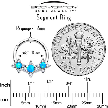 16G 3/8 Blue Synthetic Opal Rhombus Stars Hinged Segment Ring