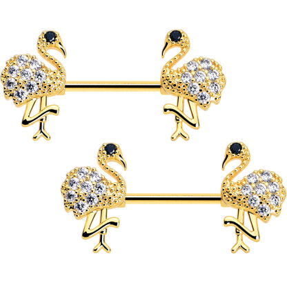 14G 9/16 CZ Gem Fashion Flamingo Barbell Nipple Ring Set