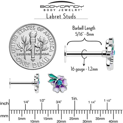 16G 5/16 Blue Gem Faerie Flower Purple Labret Monroe Tragus
