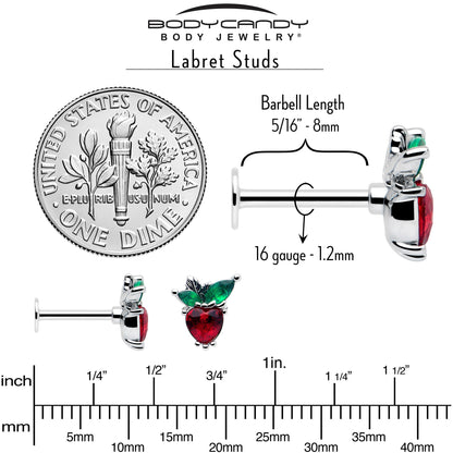 16G 5/16 Red Green Gem Strawberry Heart Labret Monroe Tragus