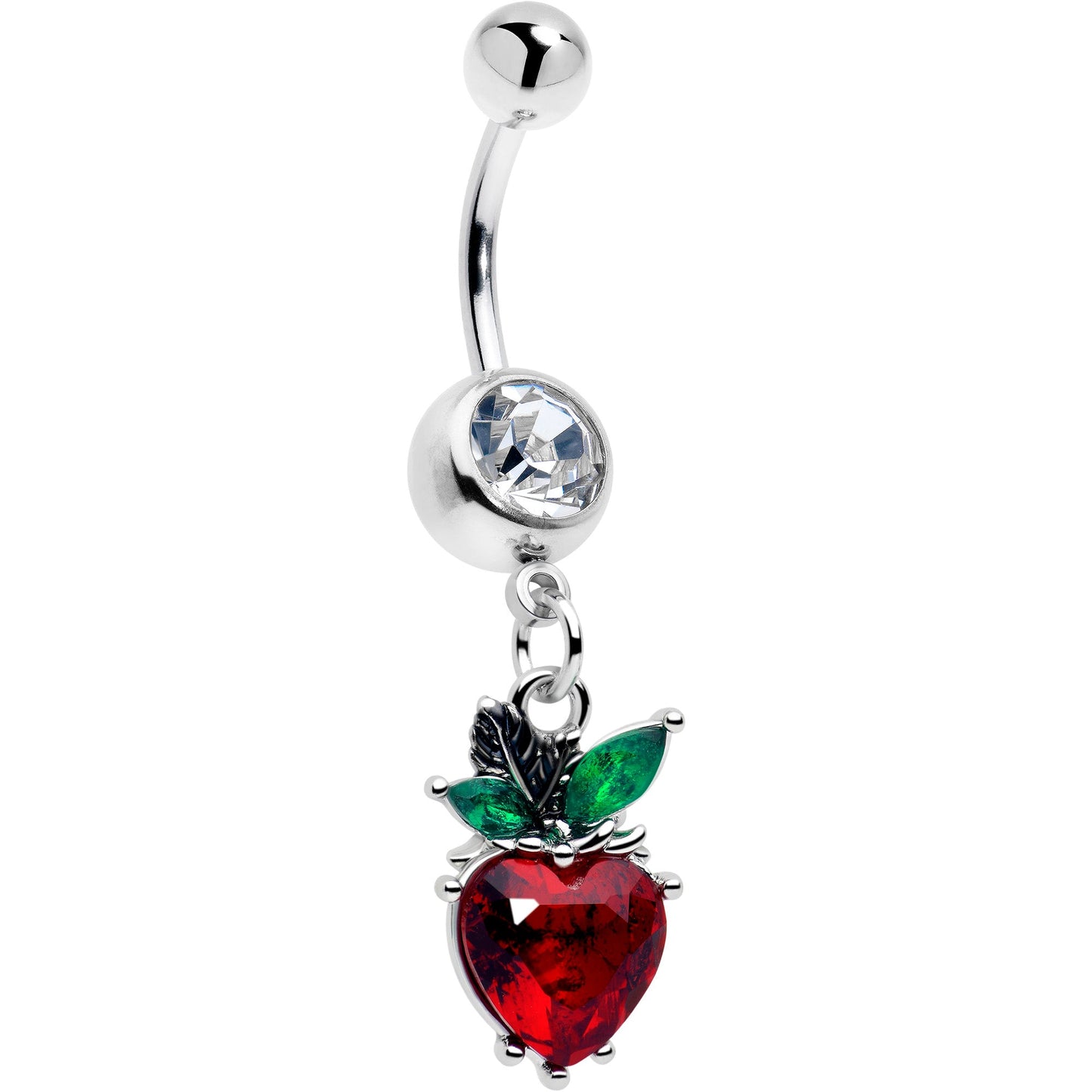 Clear Red Green Gem Strawberry Heart Dangle Belly Ring