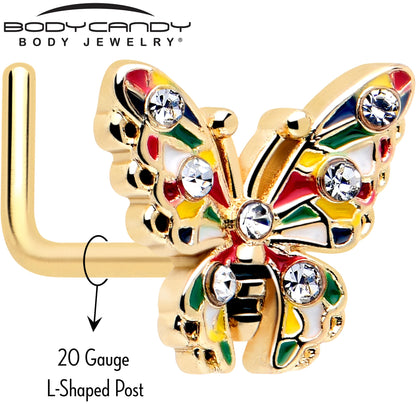 20G 7mm Clear Gem Gold Tone Color Block Butterfly L Shape Nose Ring