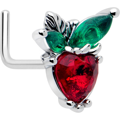 20G 7mm Red Green Gem Strawberry Heart L Shape Nose Ring