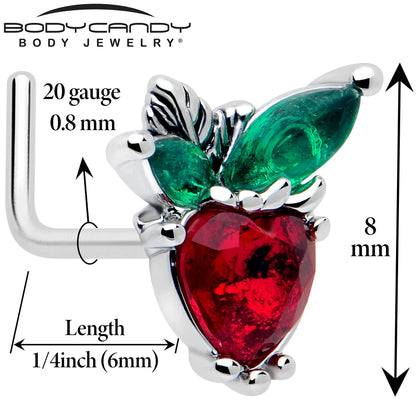 20G 7mm Red Green Gem Strawberry Heart L Shape Nose Ring
