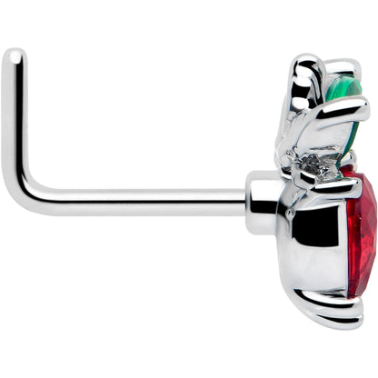 20G 7mm Red Green Gem Strawberry Heart L Shape Nose Ring