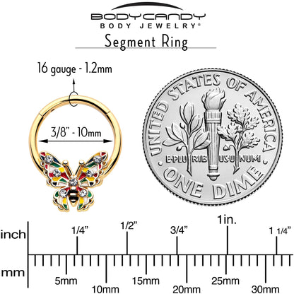 16G 3/8 Clear Gem Gold Tone Color Block Butterfly Hinged Segment Ring